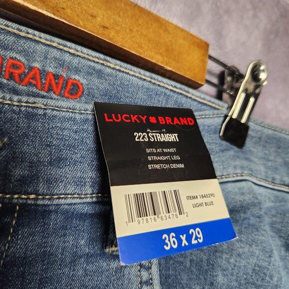 Lucky Brand 223 Straight Jeans Mens 36x29‎ Light Blue Stretch Denim Classic Fit - Picture 7 of 16